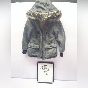 Canyon River Blues Charcoal Kids Puffer Jacket with Faux Fur Hood